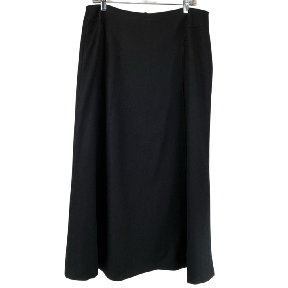 Vintage Talbots 100% Wool Italian Fabric A-Line Midi Skirt Black Sz 16
